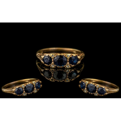 73 - Antique Period - Attractive 18ct Gold Diamond and Sapphire Set Ring, Ornate Setting / Design. Full H... 