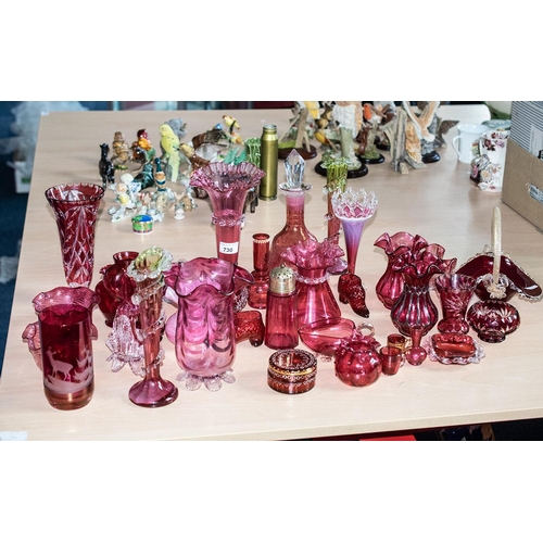 730 - Quantity of Quality  Cranberry Glass, including vases, bud vases, bowls, lidded pots, miniature pots... 