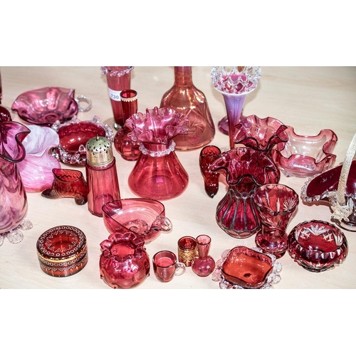 730 - Quantity of Quality  Cranberry Glass, including vases, bud vases, bowls, lidded pots, miniature pots... 