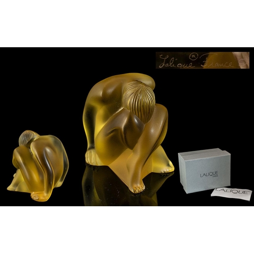 751 - Lalique - Paris Signed Pressed Crystal Figure - Depicts ' Seated Female Nude ' Designer Marie Claude... 