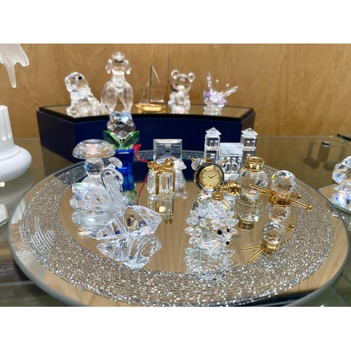 762 - Collection of Misc Glass Items. Mostly Swarovski, Includes Love Doves, Dog, glass plaques, golf, swa... 