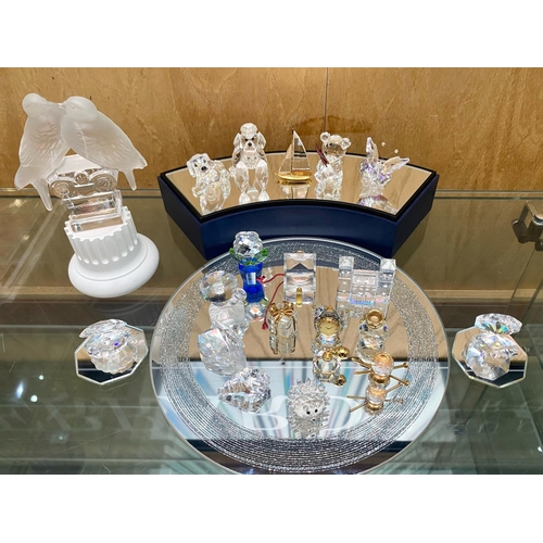 762 - Collection of Misc Glass Items. Mostly Swarovski, Includes Love Doves, Dog, glass plaques, golf, swa... 