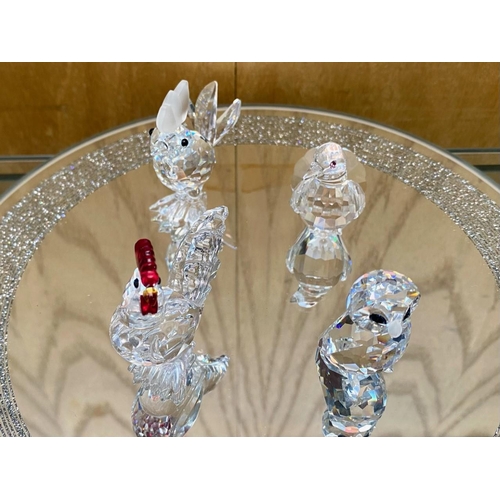 763 - Swarovski Interest. ( 4 ) Bird Figures. Includes Cockerel 7674 NR 045 000. 2/ Dove, 7605 NR 000 001.... 