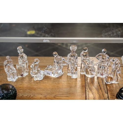 772 - Orrefors Swedish Glass - set of eight Swedish glass figures depicting various stages of glass blowin... 