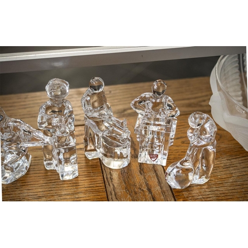 772 - Orrefors Swedish Glass - set of eight Swedish glass figures depicting various stages of glass blowin... 