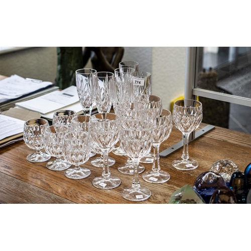 774 - Collection of Quality Glasses, comprising six tall champagne flutes 9'' tall, six brandy balloons, a... 