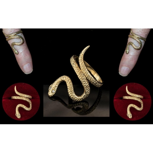 78 - 9ct Gold Snake Charmers Ring In Coiled Position ( Realistic ) Full Hallmark for 9.375, Ring Size N. ... 