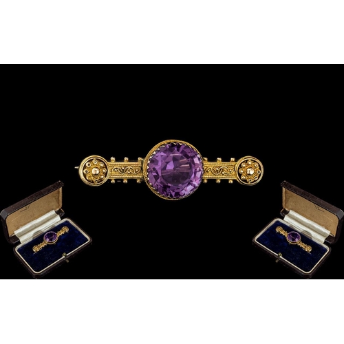 80 - A Wonderful Victorian Period 15ct Gold Amethyst Set Brooch, workmanship top quality.  Marked 15ct an... 