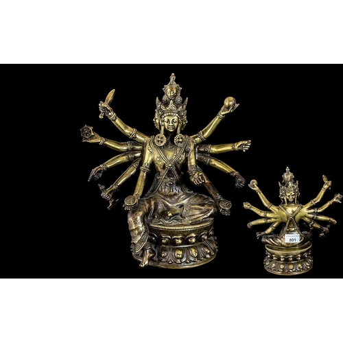 801 - Tibetan 19th Century Cast Bronze Deity Figure of ' Namasangiti ' Manjushri, With 10 Arms and 5 Faces... 