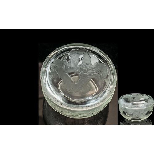 802 - Lalique Dressing Table Jar And Cover Stamped Lalique Depose, Trademark Coty France. Diameter 3½ inch... 