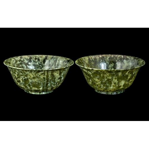 815 - A Pair of Chinese Spinach Jade Bowls plain form. Height 2¼ inches. Diameter 5 inches.