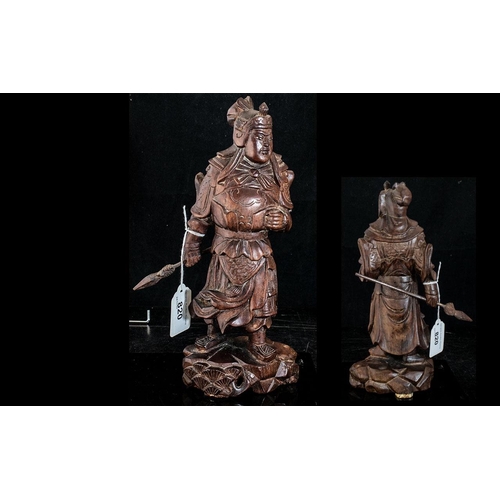 820 - Japanese Carved Wooden Figure, 10.5'' tall, depicting a warrior with a spear.