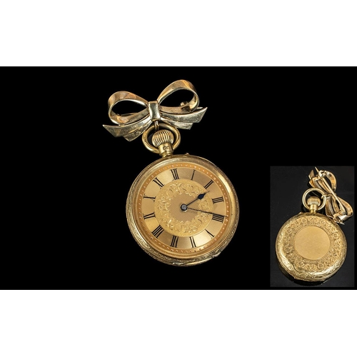 84 - Antique Period - Keyless Superb Quality 18ct Gold Ornate Nurses Fob Watch with Attractive Brooch ( 9... 