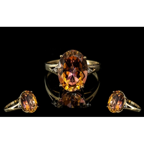 88 - Ladies - Superb Quality 9ct Yellow Gold Single Stone Alexandrite ( Rare ) Set Ring with Diamond to E... 