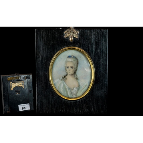 907 - Victorian Miniature Painting, depicting a Royal lady of merit, old dealer label to verso 'Princess S... 