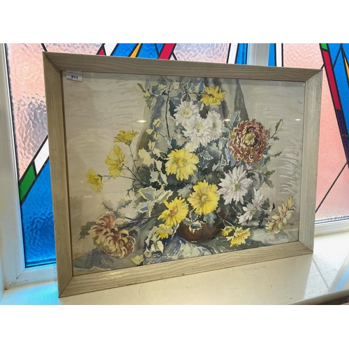 911 - Watercolour Signed Phyllis I. Hibbert, Glass Framed. Subject - ' Chrysanthemums ' Signed to Front. O... 