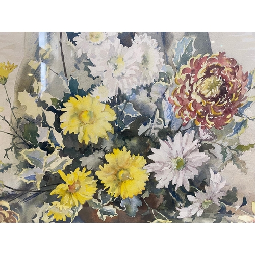 911 - Watercolour Signed Phyllis I. Hibbert, Glass Framed. Subject - ' Chrysanthemums ' Signed to Front. O... 