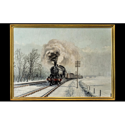 916 - Peter Pemrick (British Exhib 1970's) 'Steam In January' - Atmospheric Oil Painting Of A Steam Locomo... 