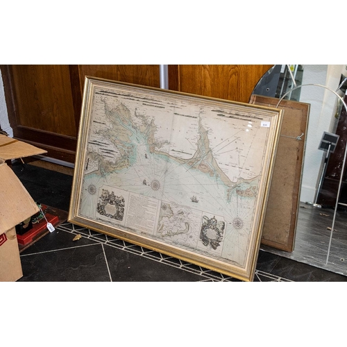 930 - Large Vintage Map of Lancashire, mounted, framed and glazed.  Measures 39'' x 29''.