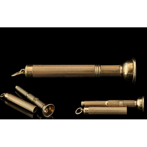 98 - A Vintage Excellent Quality 9ct Gold Cigar Piercer ( Push Action ) With Engine Turned Decoration Cas... 