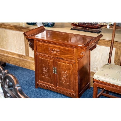 1018 - A Late 20th Century Chinese Mahogany Alter/Side Table Single Drawer Above Storage Base. Height 31 in... 