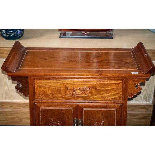 1018 - A Late 20th Century Chinese Mahogany Alter/Side Table Single Drawer Above Storage Base. Height 31 in... 