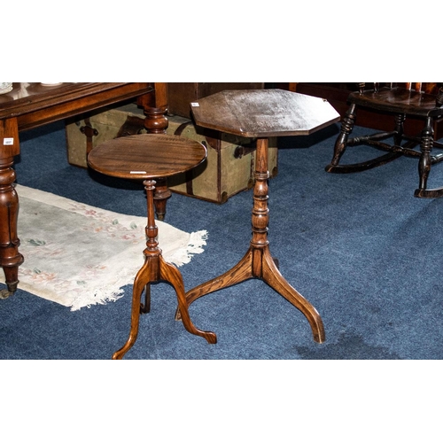 1026 - An Early 20th Century Oak Occasional Table Hexagonal Top Raised On A Turn Support With Three Legs. H... 