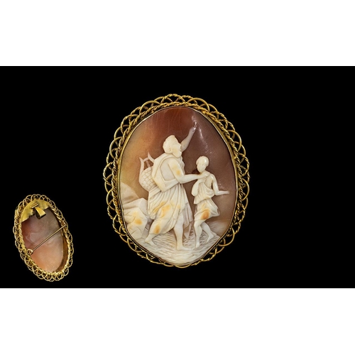 67A - Antique Period - Attractive 9ct Gold Open Worked Pendant Set with a Pale Citrine and Pearls, Solid C... 