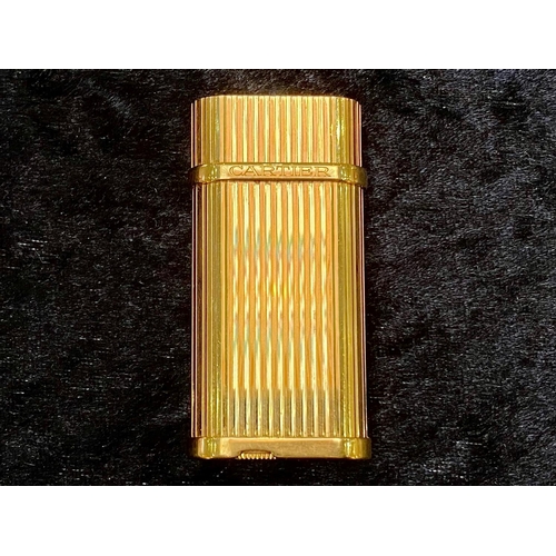 205 - Cartier - Deluxe Superior Quality 18ct Gold Plated Cigarette Lighter In Fluted Design, In Wonderful ... 