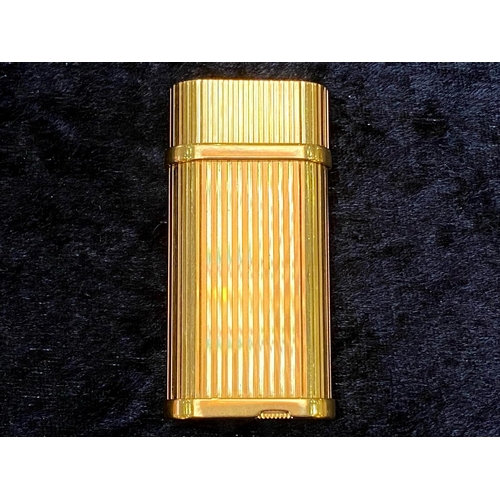 205 - Cartier - Deluxe Superior Quality 18ct Gold Plated Cigarette Lighter In Fluted Design, In Wonderful ... 