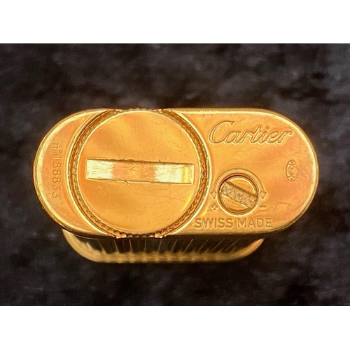 205 - Cartier - Deluxe Superior Quality 18ct Gold Plated Cigarette Lighter In Fluted Design, In Wonderful ... 