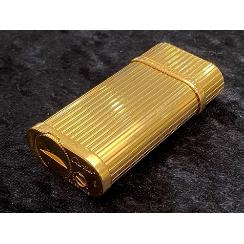 205 - Cartier - Deluxe Superior Quality 18ct Gold Plated Cigarette Lighter In Fluted Design, In Wonderful ... 