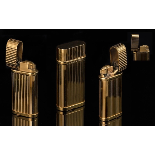 205 - Cartier - Deluxe Superior Quality 18ct Gold Plated Cigarette Lighter In Fluted Design, In Wonderful ... 