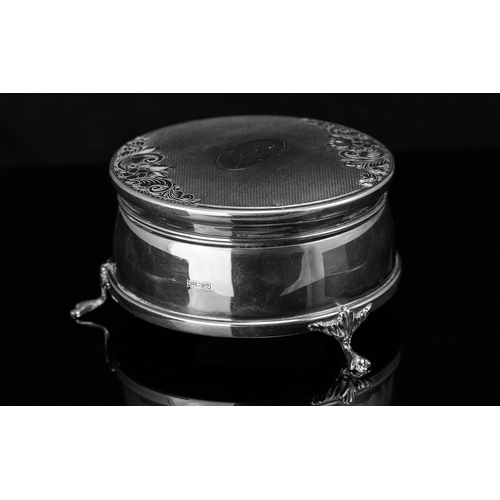 117 - Elizabeth II Superb Sterling Silver Round Lidded Trinket Box with Velvet Interior. Hallmark Birmingh... 