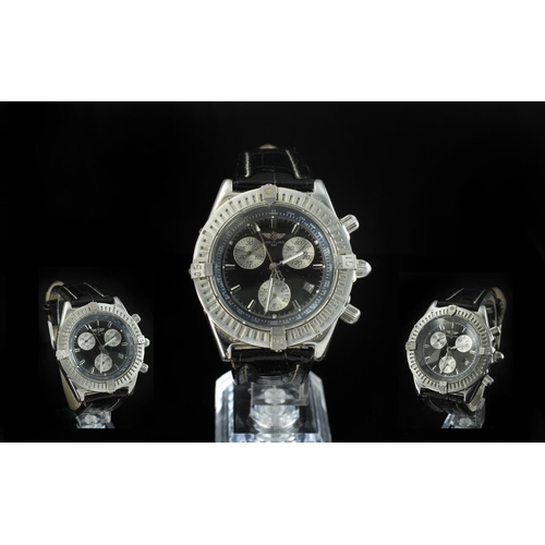 148 - Breitling 1884 Gents Steel Cased Chronograph Wrist Watch. A68062 - No 1111. With Original Black Leat... 