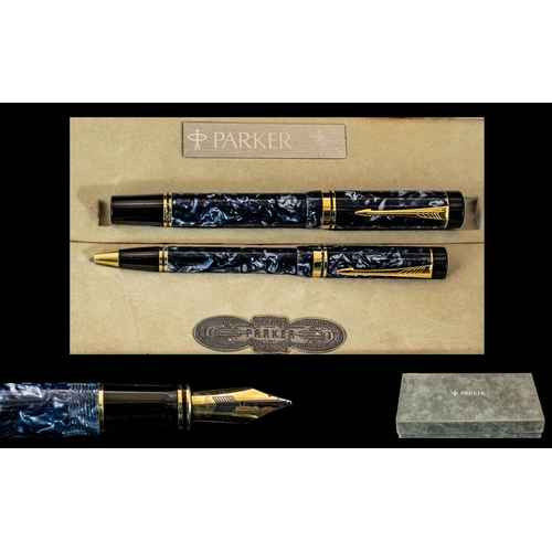 149 - Parker Duofold Centennial Fountain Pen and Ballpoint Pen with 18ct Gold Nib. Complete with Parker Di... 