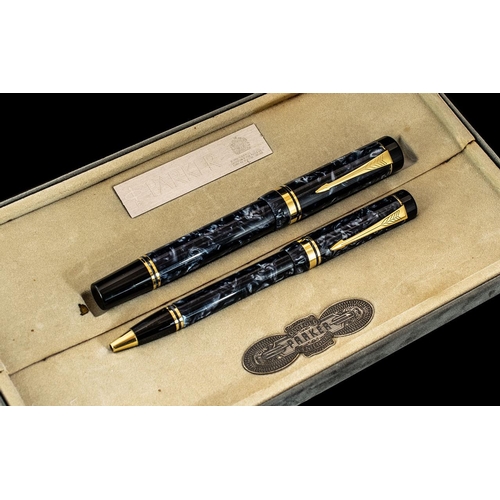 149 - Parker Duofold Centennial Fountain Pen and Ballpoint Pen with 18ct Gold Nib. Complete with Parker Di... 