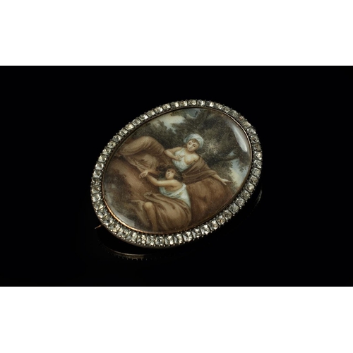 173 - Victorian Period 9ct Gold Oval Shaped Brooch / Pendant with hand painted miniature of two females in... 