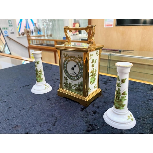 190 - Chester Carriage Clock and Matching Candlesticks, a very good quality, superior carriage clock by Th... 