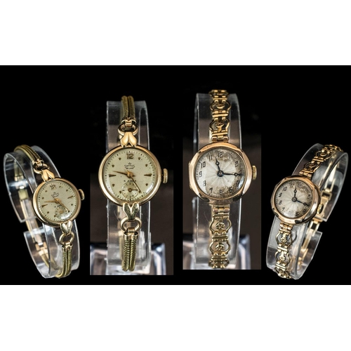 198 - A Fine Pair of Ladies 9ct Gold Cased Mechanical Wrist Watches with gold plated watch straps.  Cases ... 