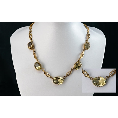 220 - Ladies Ornate / Fancy 9ct Gold Necklace Set with Large Faceted Citrine of Excellent Colour / Clarity... 