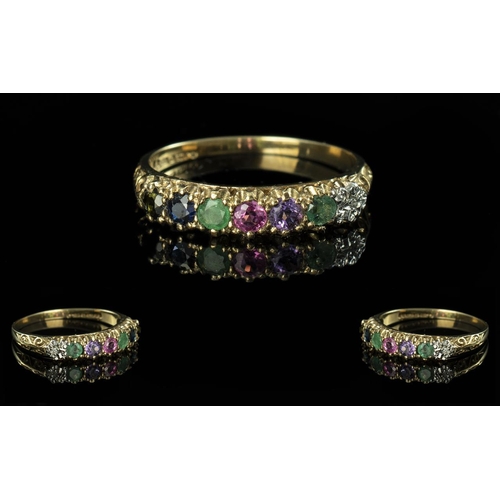 230 - Ladies 9ct Gold Attractive Multi - Colour Stone Set Ring. Marked 9.375 to Shank. Set with Diamonds, ... 