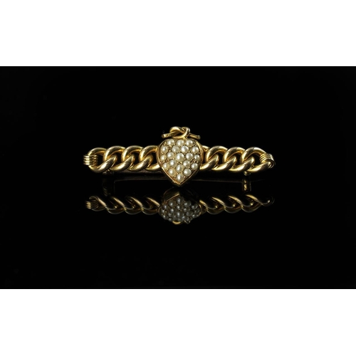 233 - Antique Period - Superb 18ct Gold Sweetheart Brooch, Set with Seed Pearls, In Excellent Condition, A... 