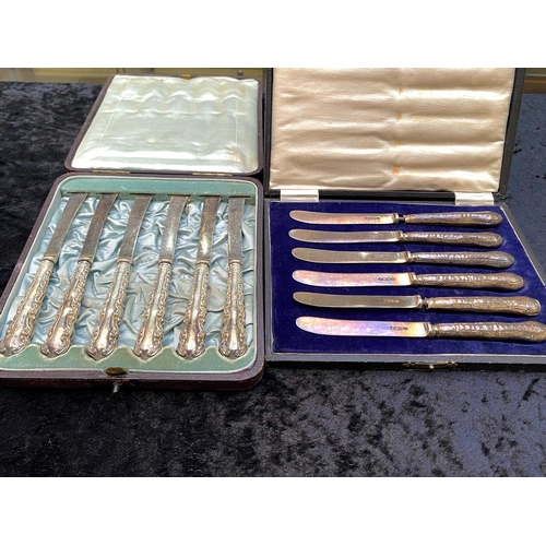 251 - Two Edwardian Silver Butter Knives in original fitted ,cases, one set with silver blades and handles... 