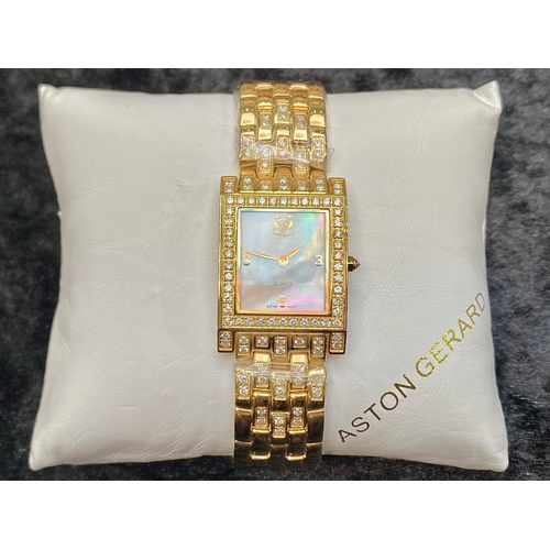 271 - Aston Gerard Diamond Set Gold Plated Watch, set with 99 diamonds approx weight 2.12 cts. Brand new i... 