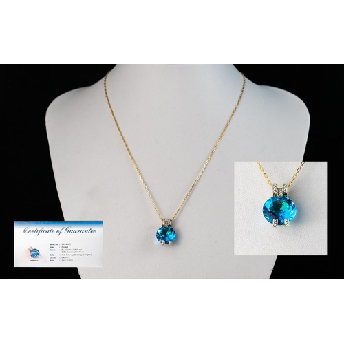 274 - Ladies 14ct Gold Attractive Blue Topaz Set Pendant Drop, marked 14ct.  Blue Topaz of superb colour. ... 