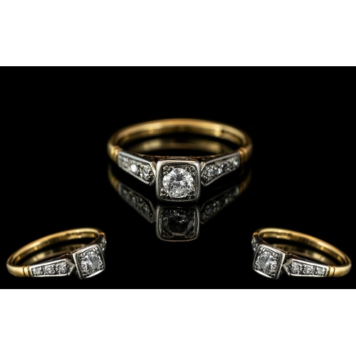 286A - 18ct Yellow Gold & Platinum Diamond Set Ring - The Central Diamond Set In A Square Setting, With Dia... 