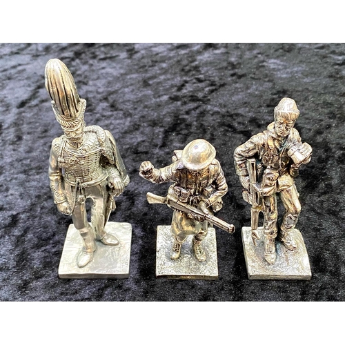 315 - Three Silvered Metal Military Figures, well sculpted and finished, each approx. 4 inches (10cms) hig... 