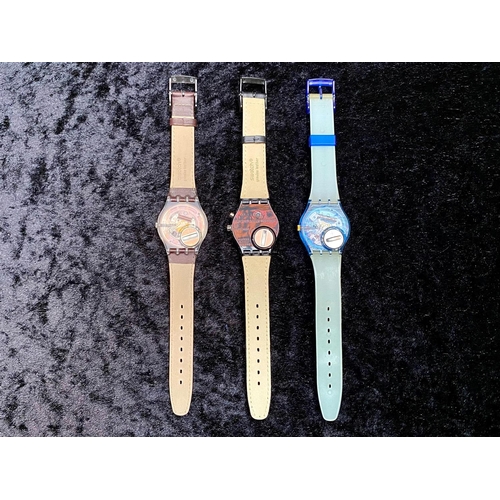 341 - Swatch Quartz Trio of Vintage Wrist Watches.  Not out of box, as new condition.