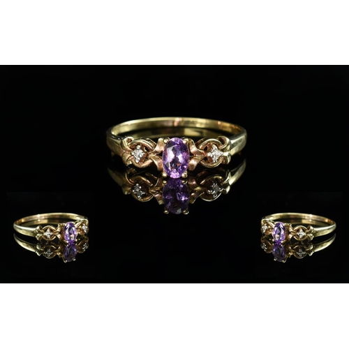 80 - Ladies - Attractive 9ct Gold Petite Amethyst and Diamond Set Ring. Marked 9ct to Interior of Shank. ... 